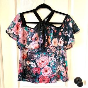 VENUS Layered Cold Shoulder Halter Blouse—SZ. SM